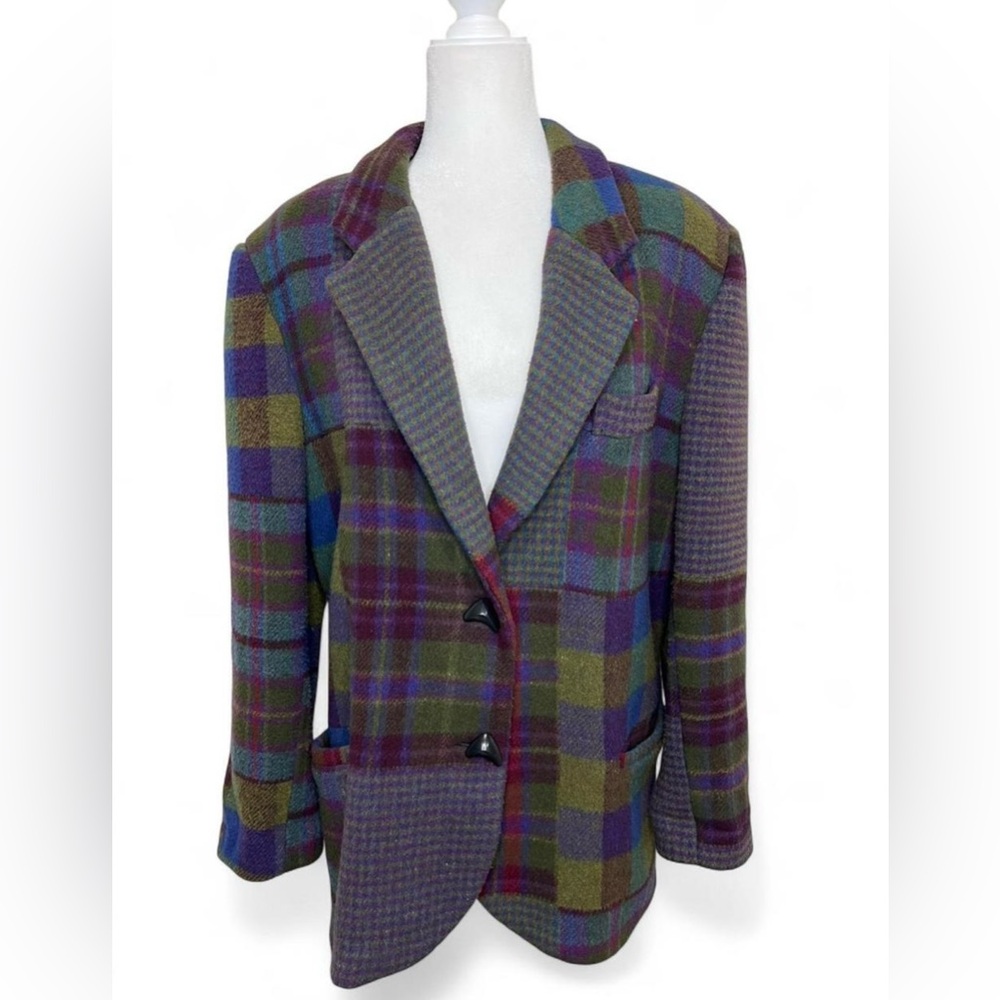 Vintage 70’s/80’s Plaid Wool Blend Blazer Coat Jacket.